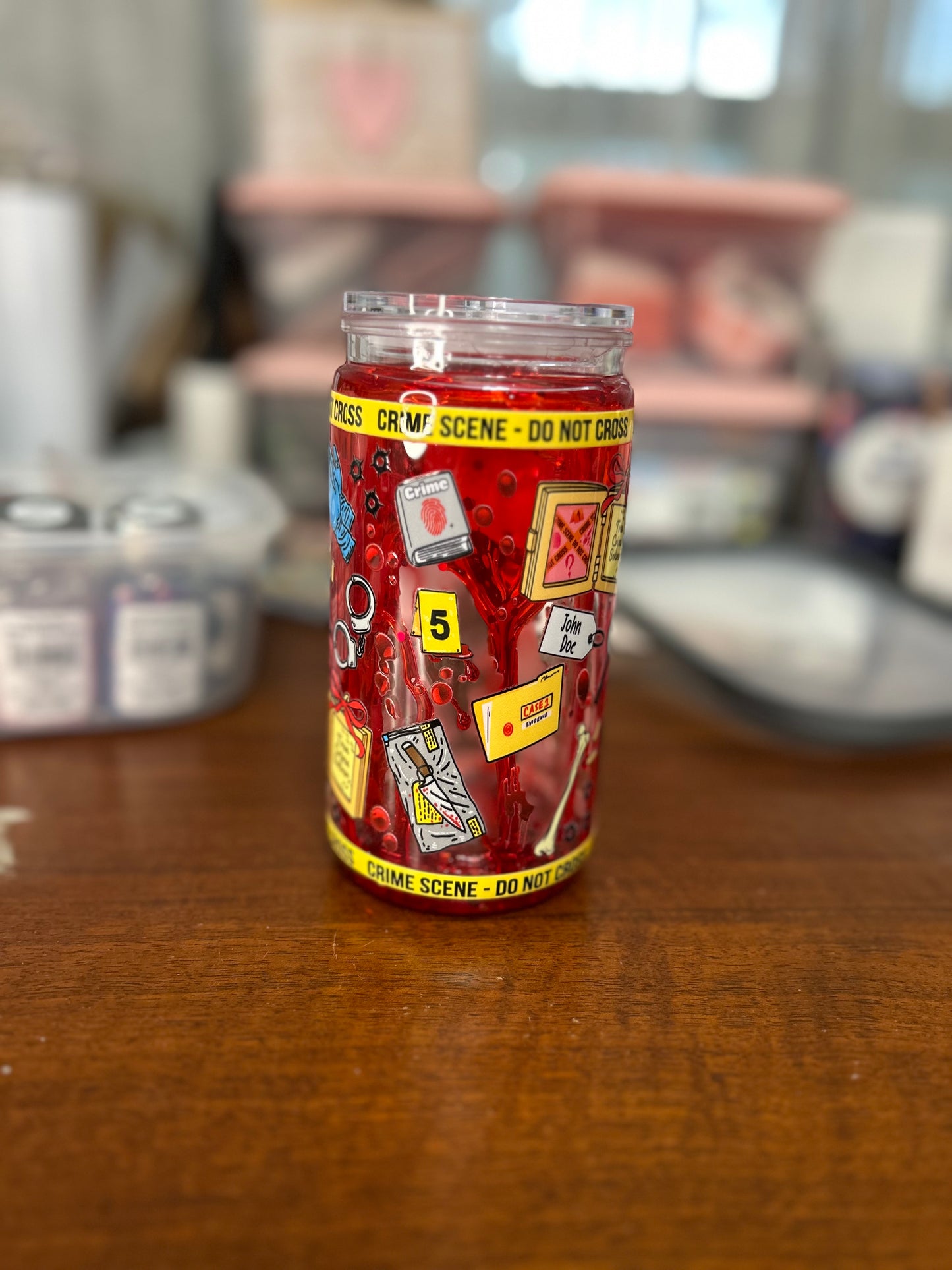 Fake Blood Drip Crime Scene 16 OZ Acrylic Snowglobe Tumbler