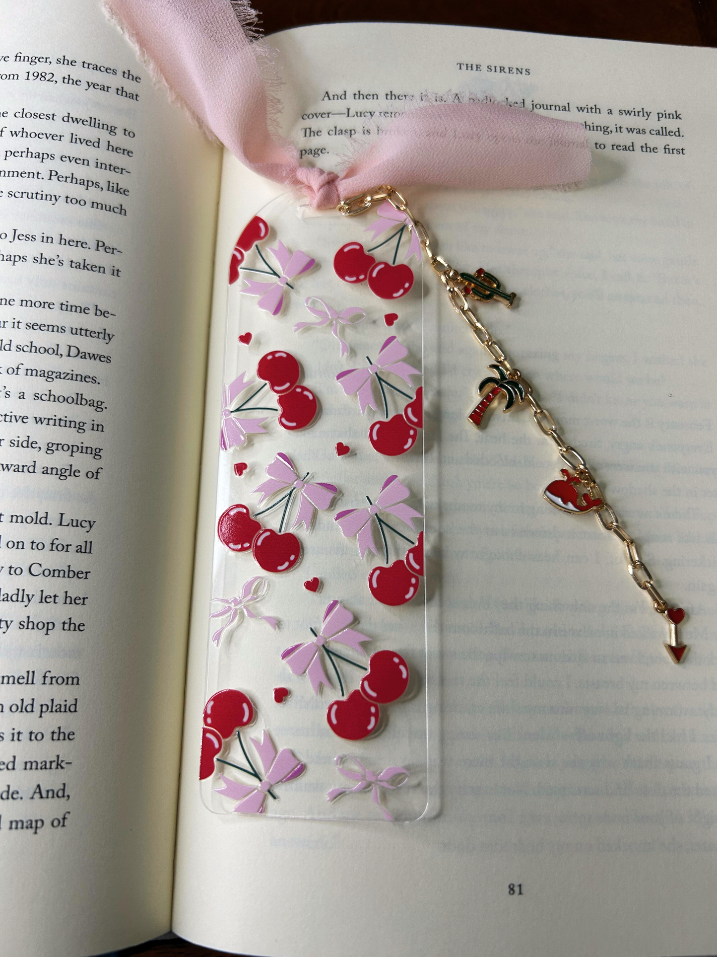 Cherries and Bows Acrylic Charm Bookmark