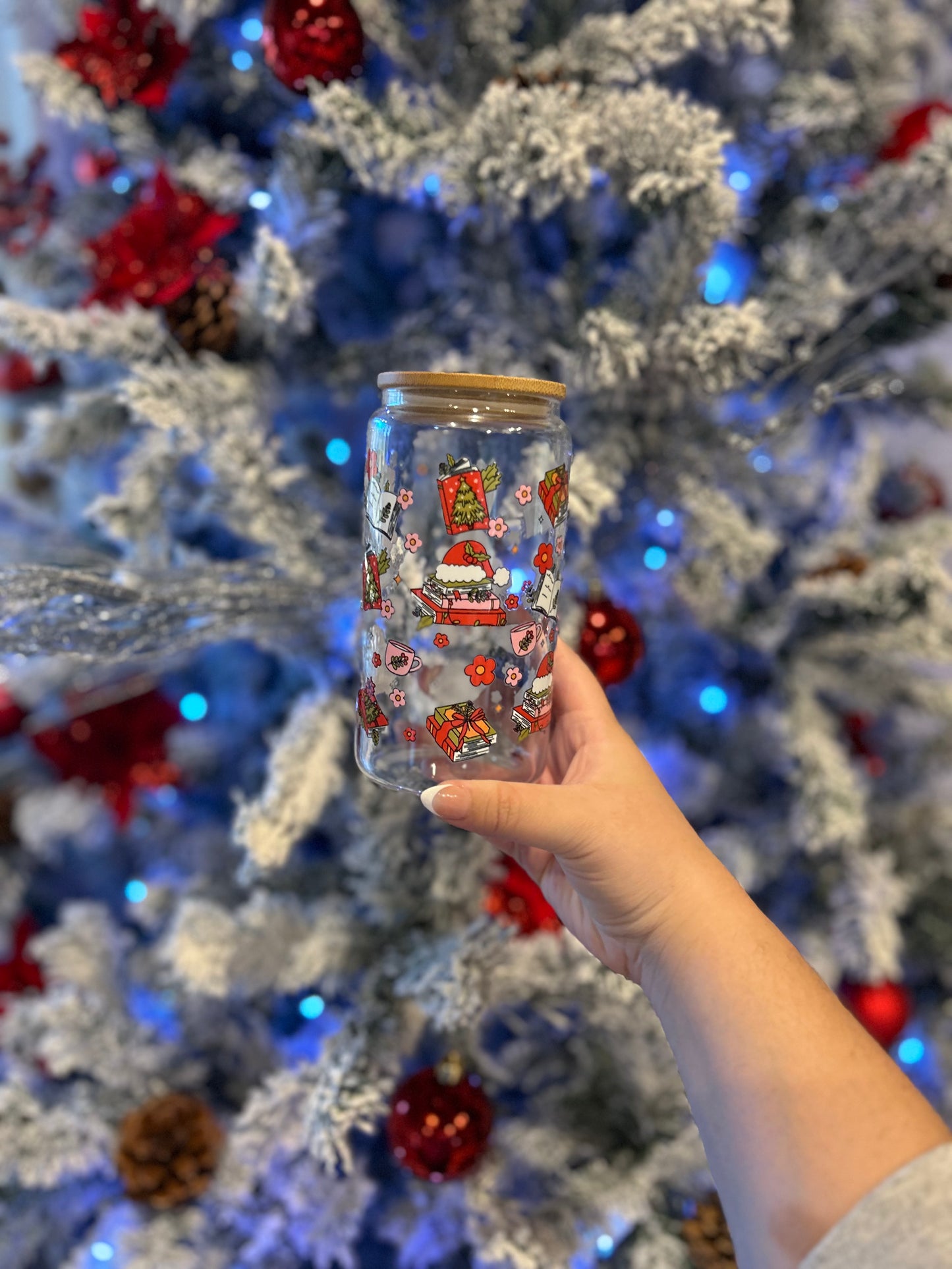 Christmas Books 16 OZ Glass Cup