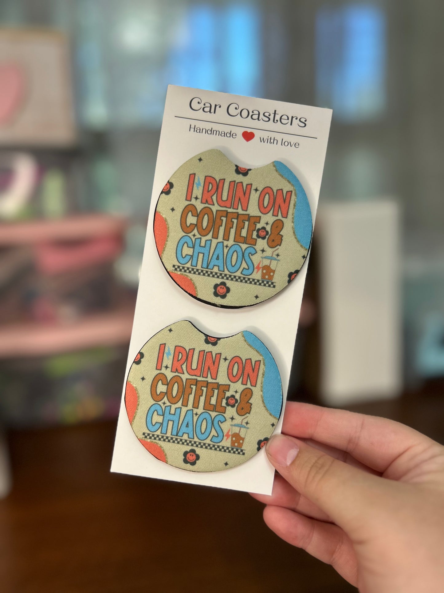 I Run on Coffee and Chaos Sublimation Car Coasters - Set of 2
