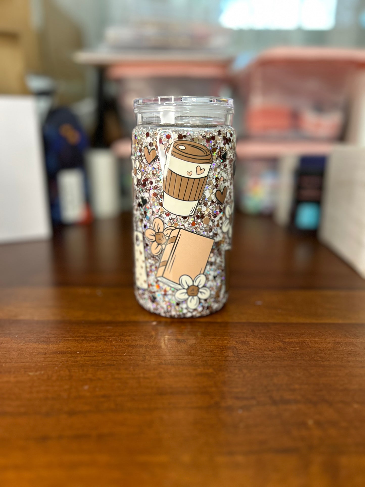 Coffee & Books 16 OZ Acrylic Snowglobe Tumbler