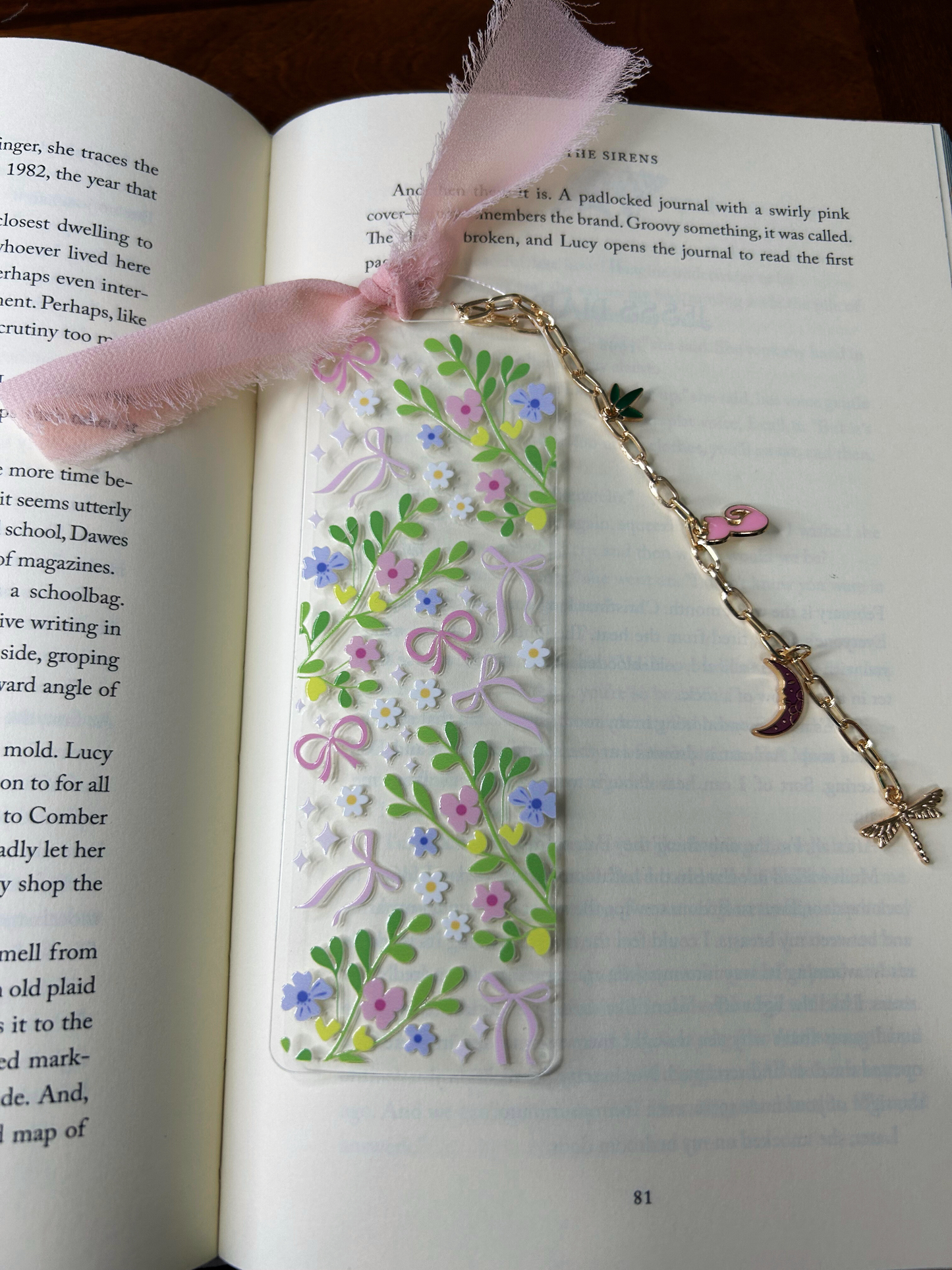 Floral Vines and Bows Acrylic Charm Bookmark