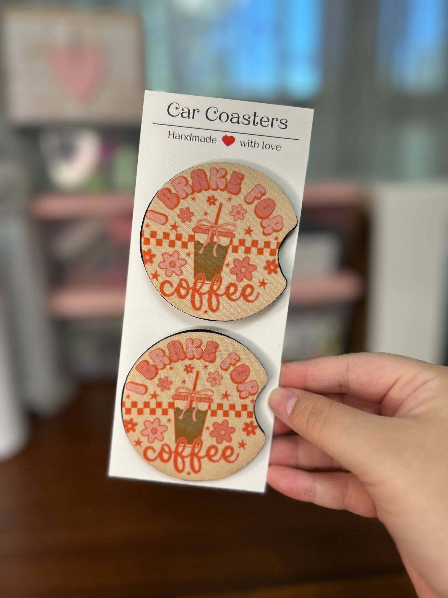 I Brake For Coffee Sublimation Car Coasters - Set of 2