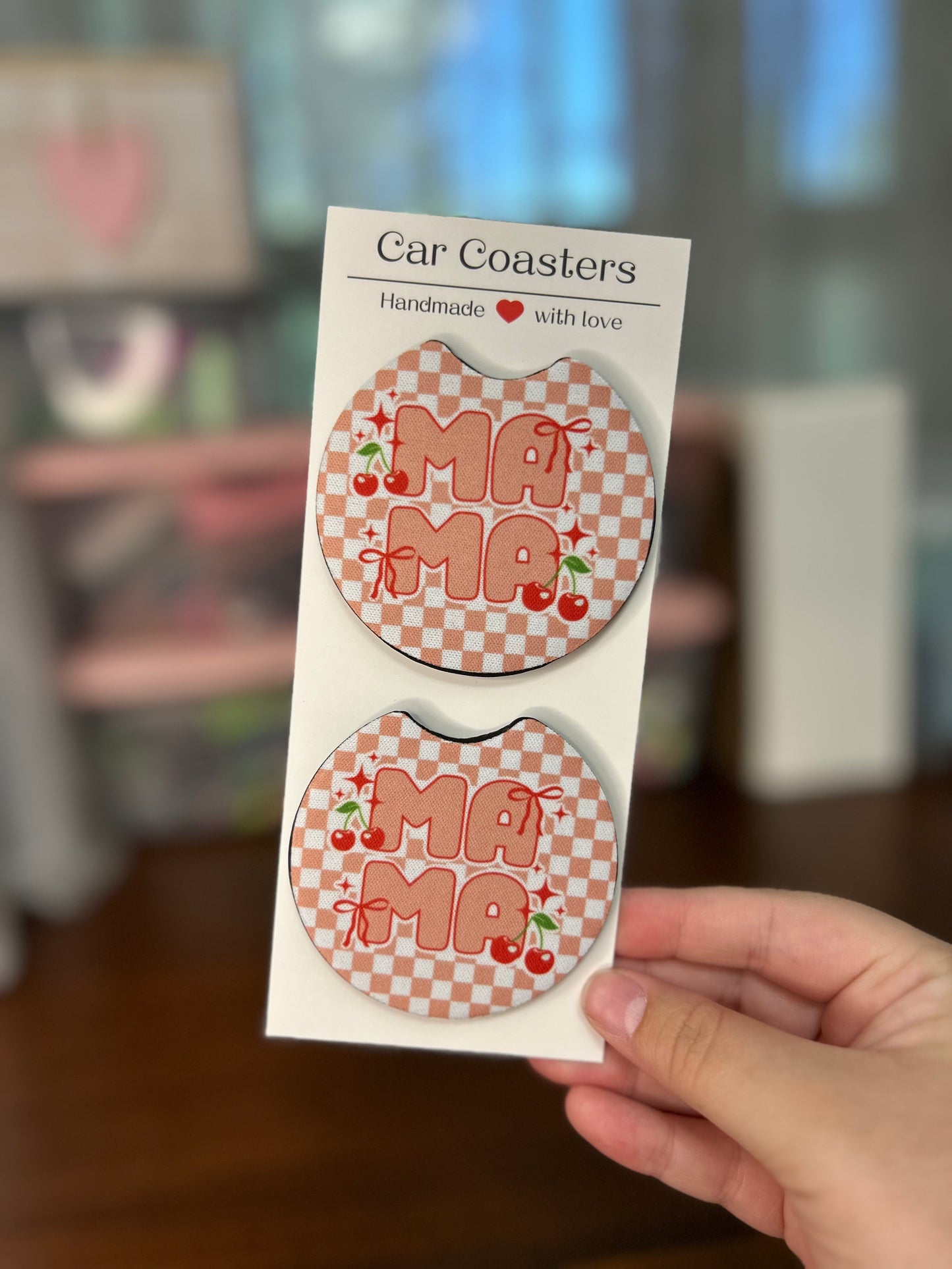 Checked Mama Sublimation Car Coasters - Set of 2