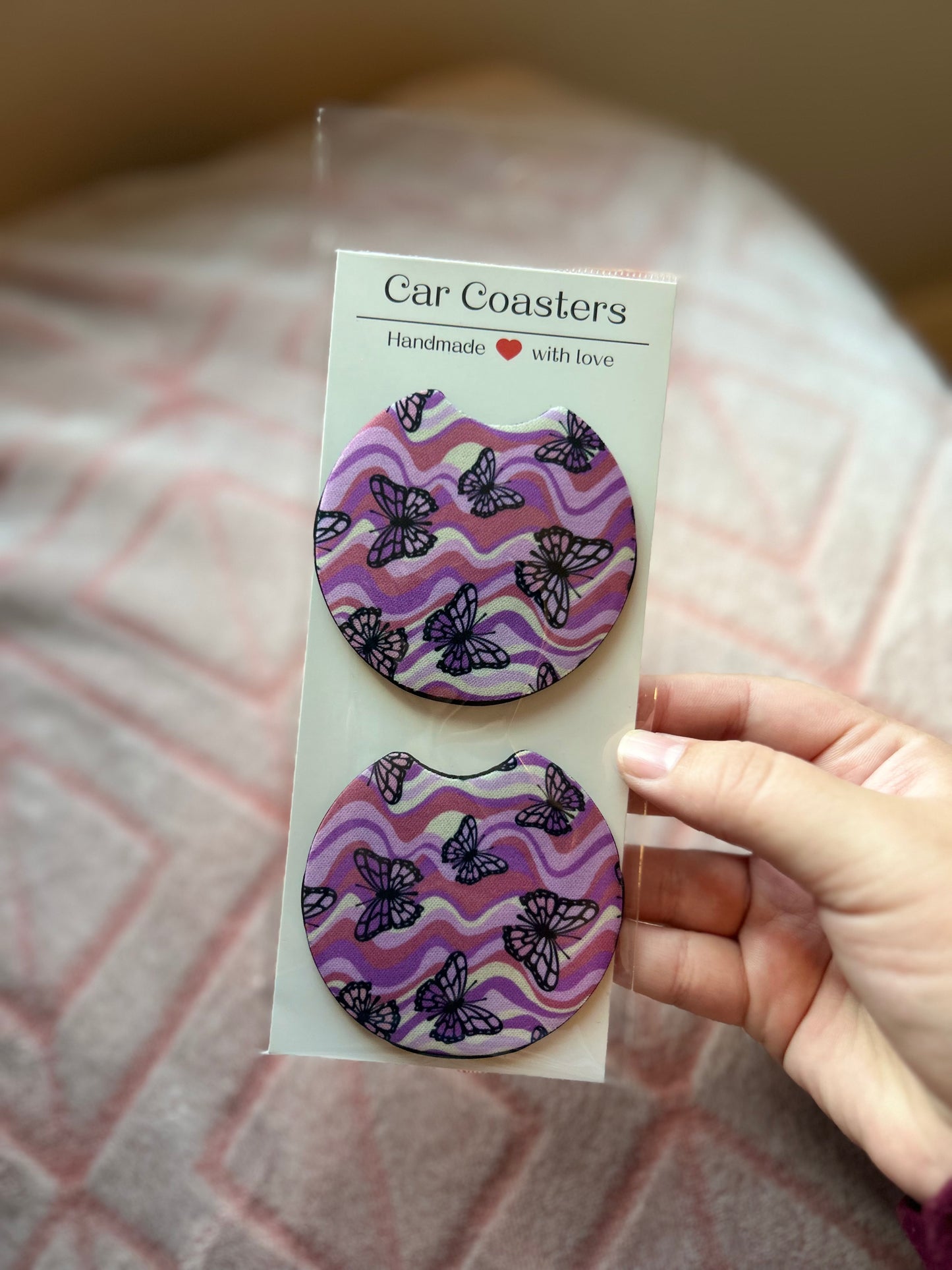 Wavy Butterflies Car Coasters - Set of 2