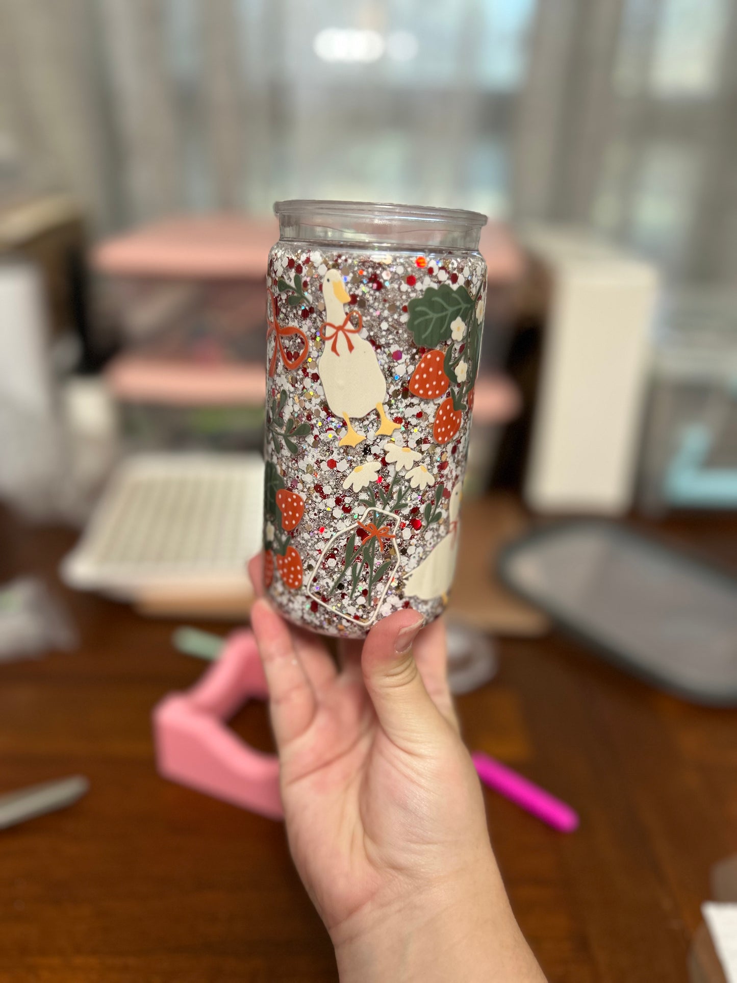 Strawberry Geese 16 OZ Acrylic Snowglobe Tumbler