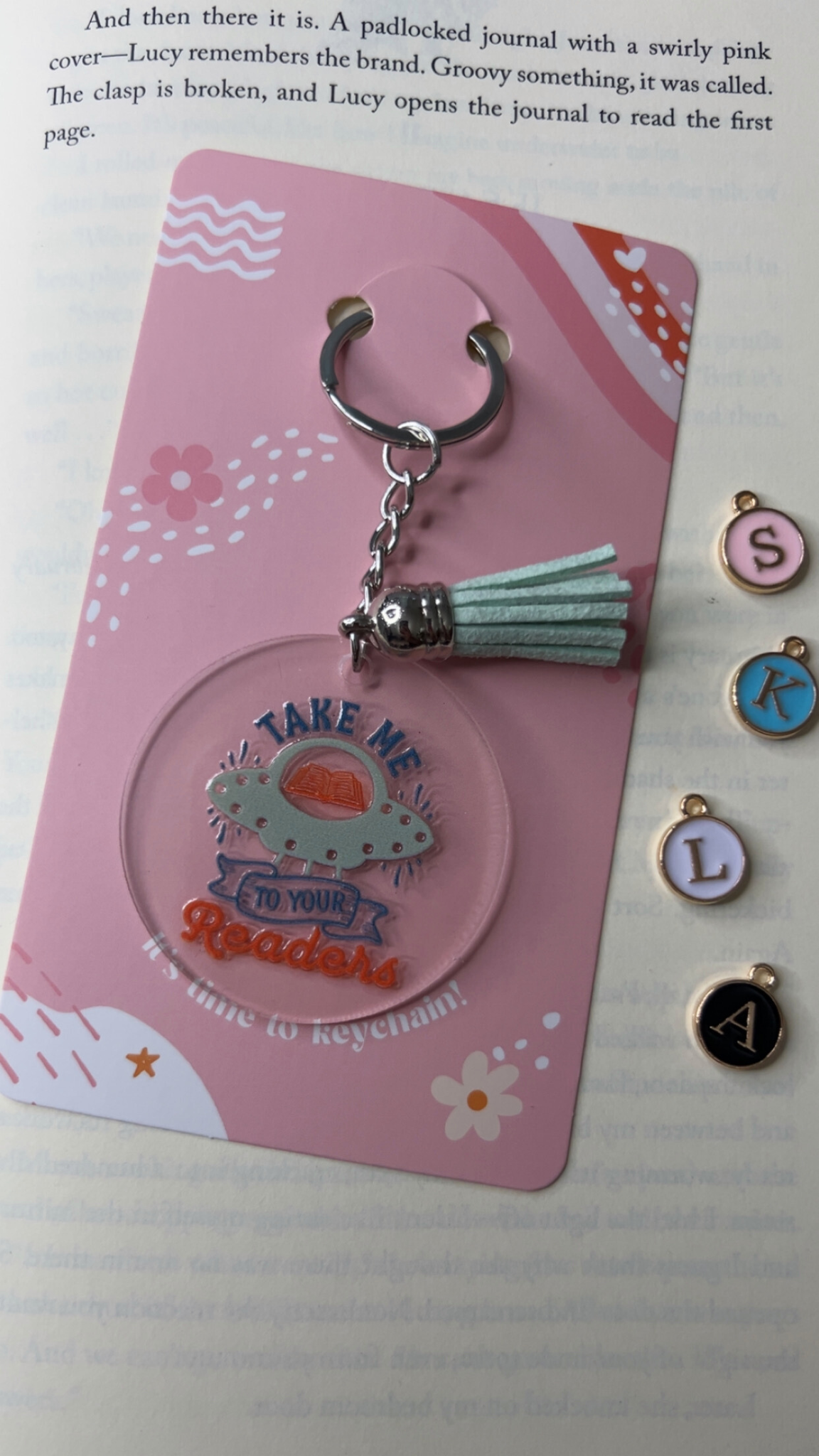 Take me to Your Readers Acrylic Tassel Keychain