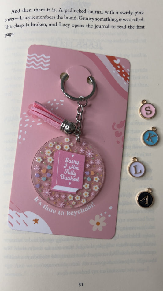 Floral Sorry I Am Fully Booked Acrylic Tassel Keychain
