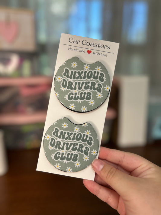 Anxious Drivers Club Sublimation Car Coasters - Set of 2