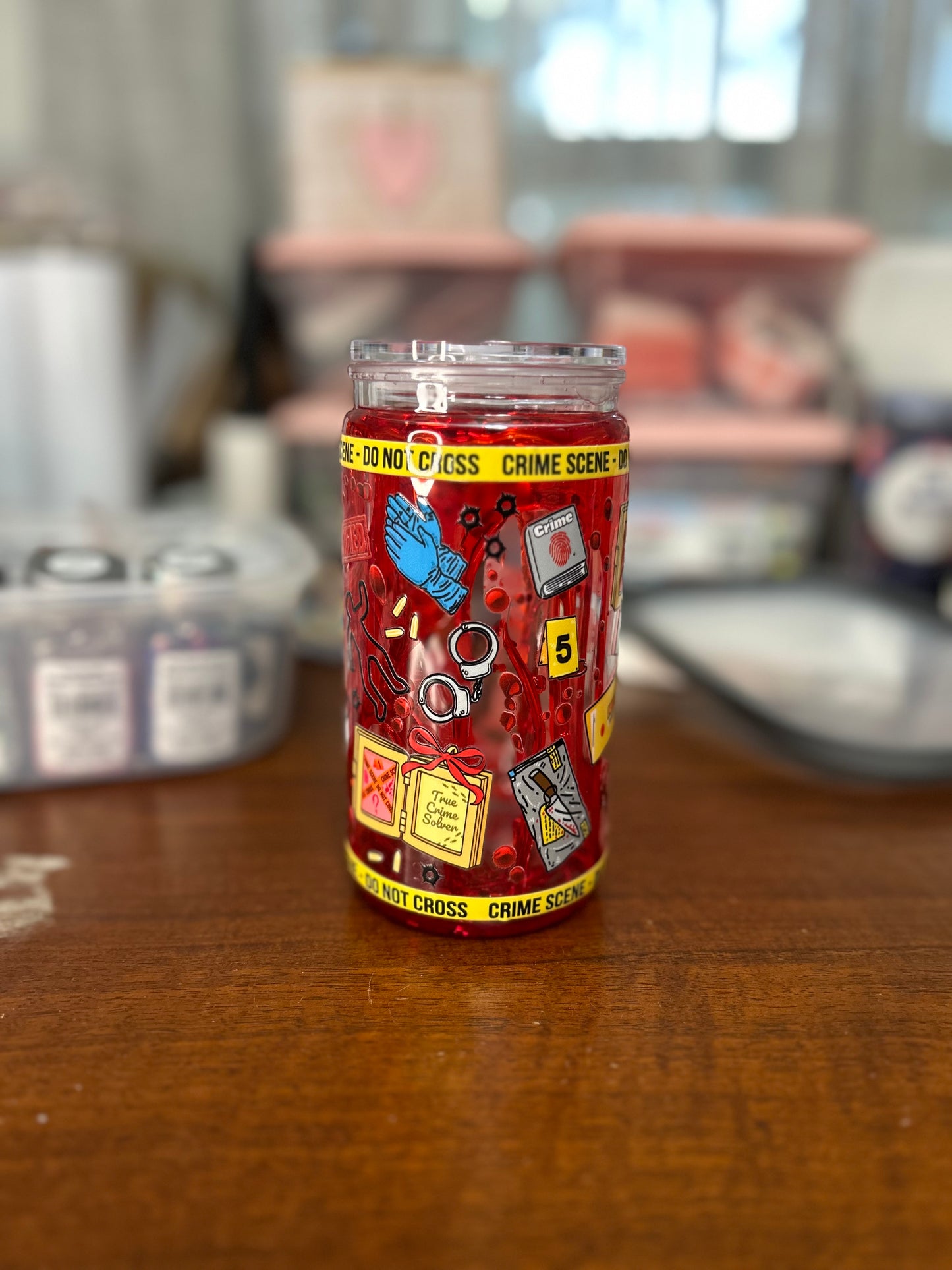 Fake Blood Drip Crime Scene 16 OZ Acrylic Snowglobe Tumbler