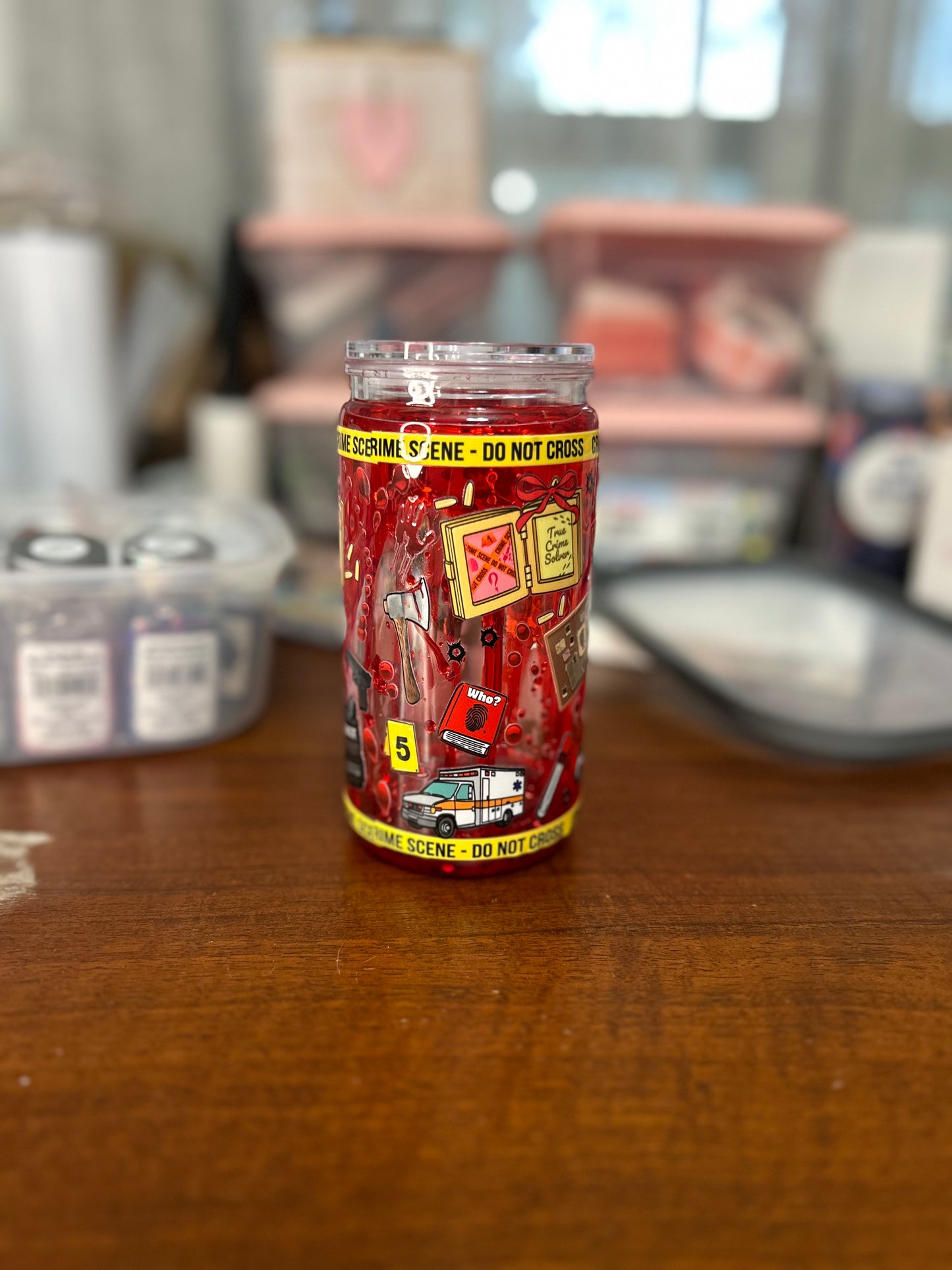 Fake Blood Drip Crime Scene 16 OZ Acrylic Snowglobe Tumbler