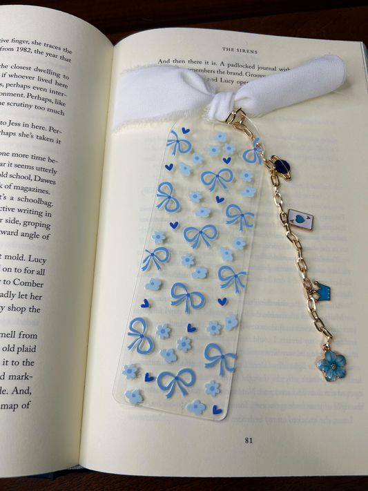 Blue Bows and Flowers Acrylic Charm Bookmark