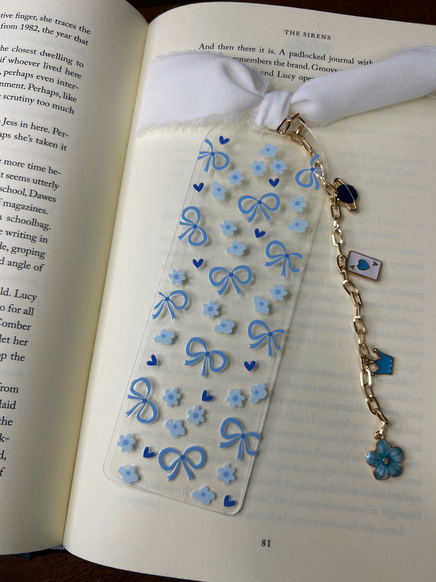 Blue Bows and Flowers Acrylic Charm Bookmark