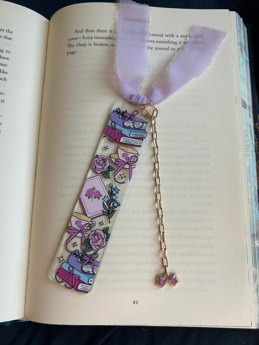 Purple Books & Flowers Bookmark
