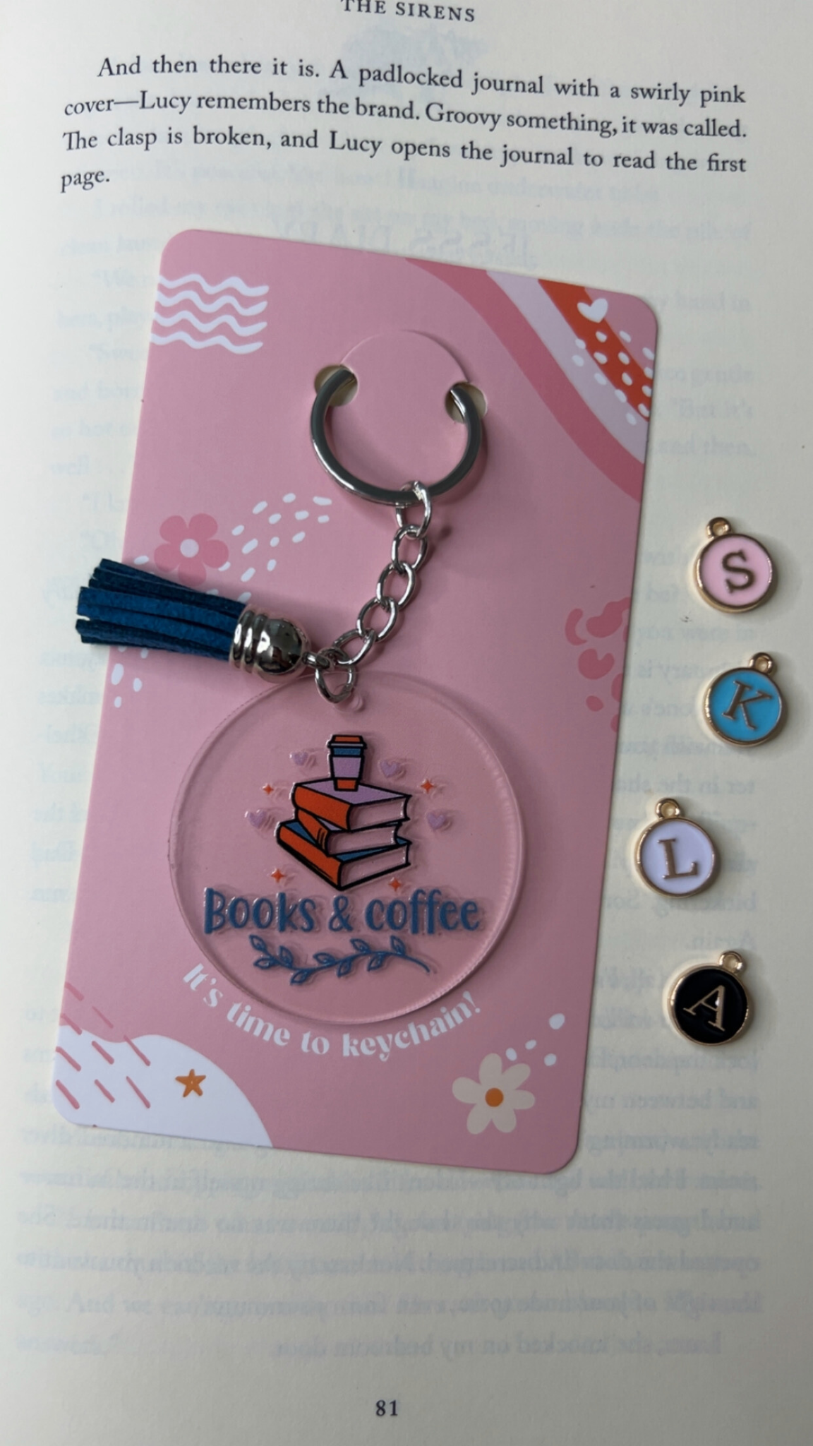 Books and Coffee Acrylic Tassel Keychain
