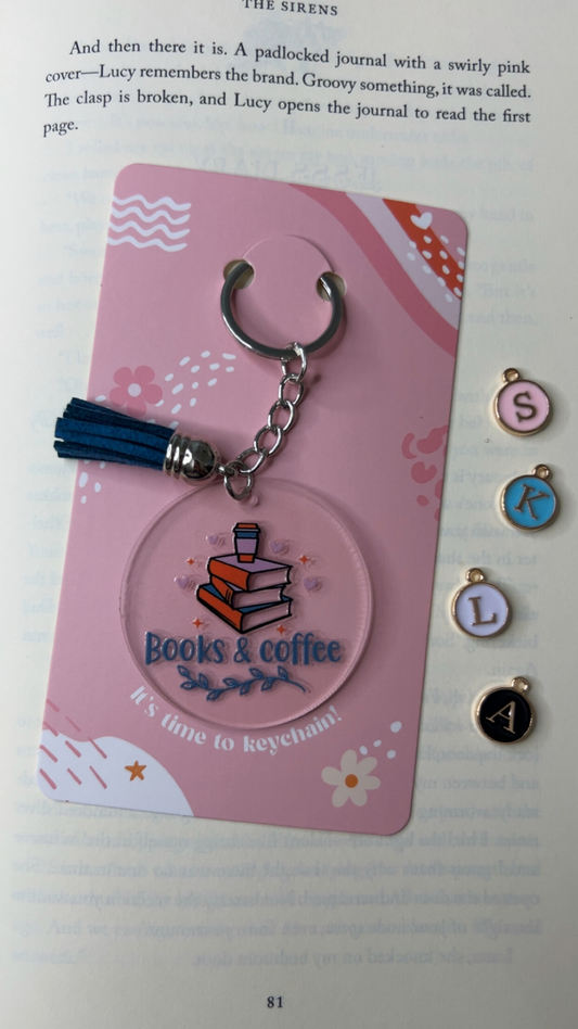 Books and Coffee Acrylic Tassel Keychain