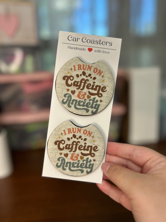 I Run on Caffeine & Anxiety Sublimation Car Coasters - Set of 2