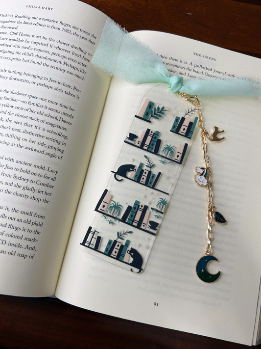 Cats and Books Acrylic Charm Bookmark