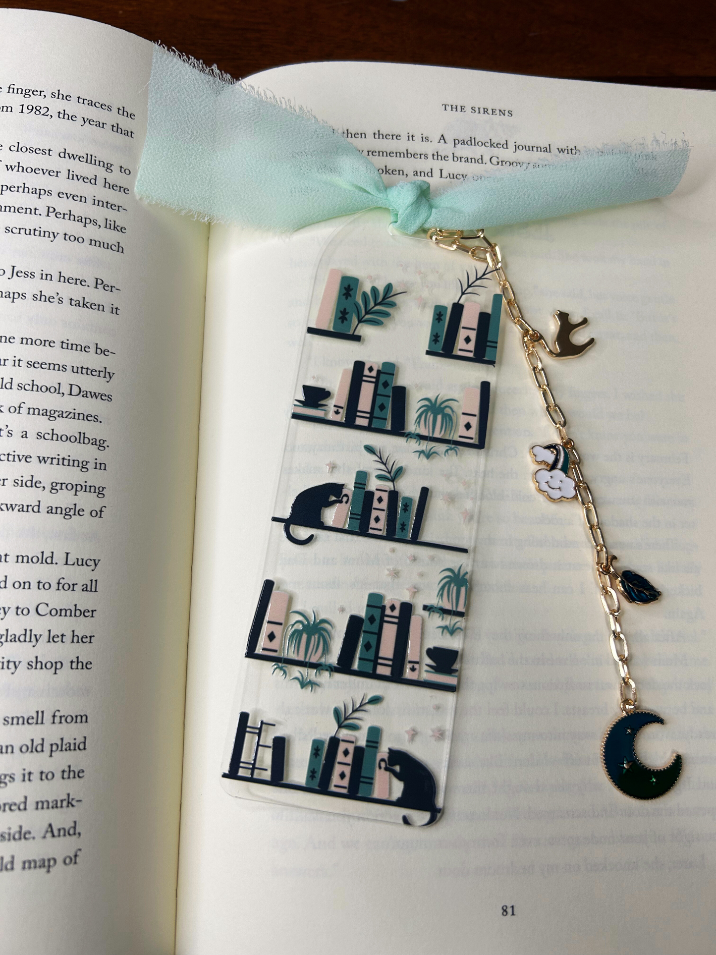 Cats and Books Acrylic Charm Bookmark