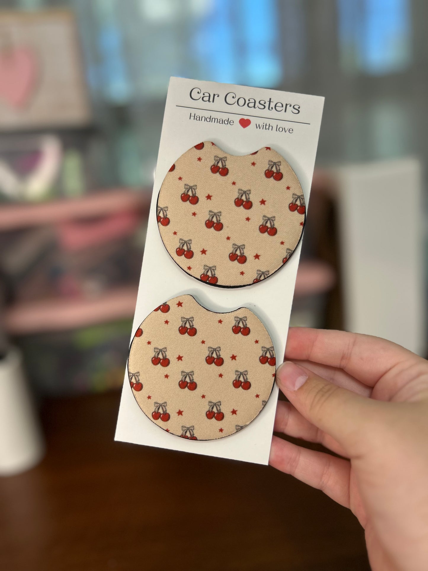 Cherries Sublimation Car Coasters - Set of 2