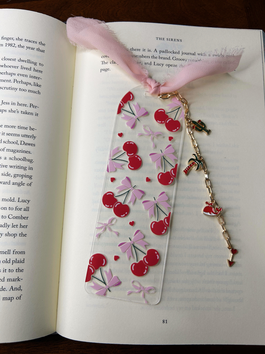 Cherries and Bows Acrylic Charm Bookmark