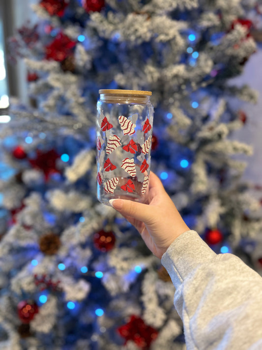 Christmas Tree Cakes & Bows 16 OZ Glass Cup