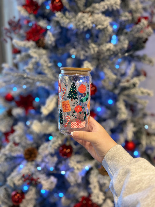 Christmas Theme 16 OZ Glass Cup