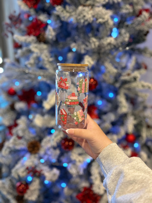 Christmas Books & Bows 16 OZ Glass Cup