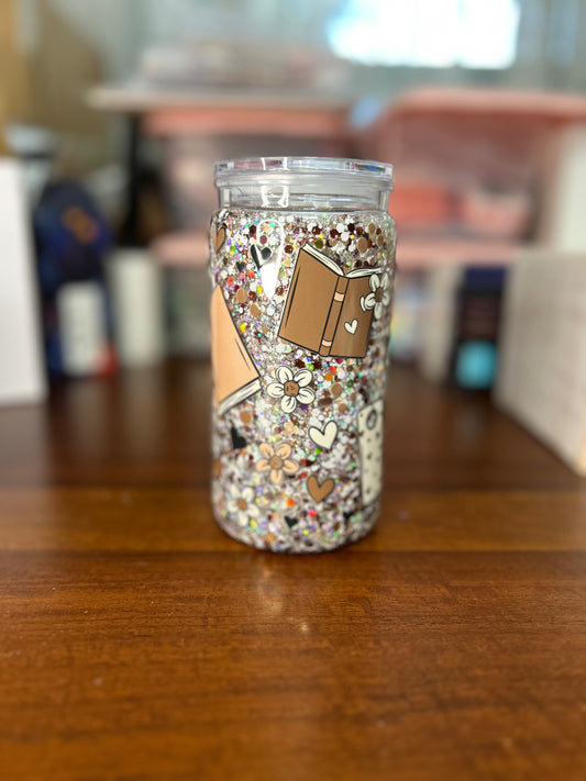 Coffee & Books 16 OZ Acrylic Snowglobe Tumbler