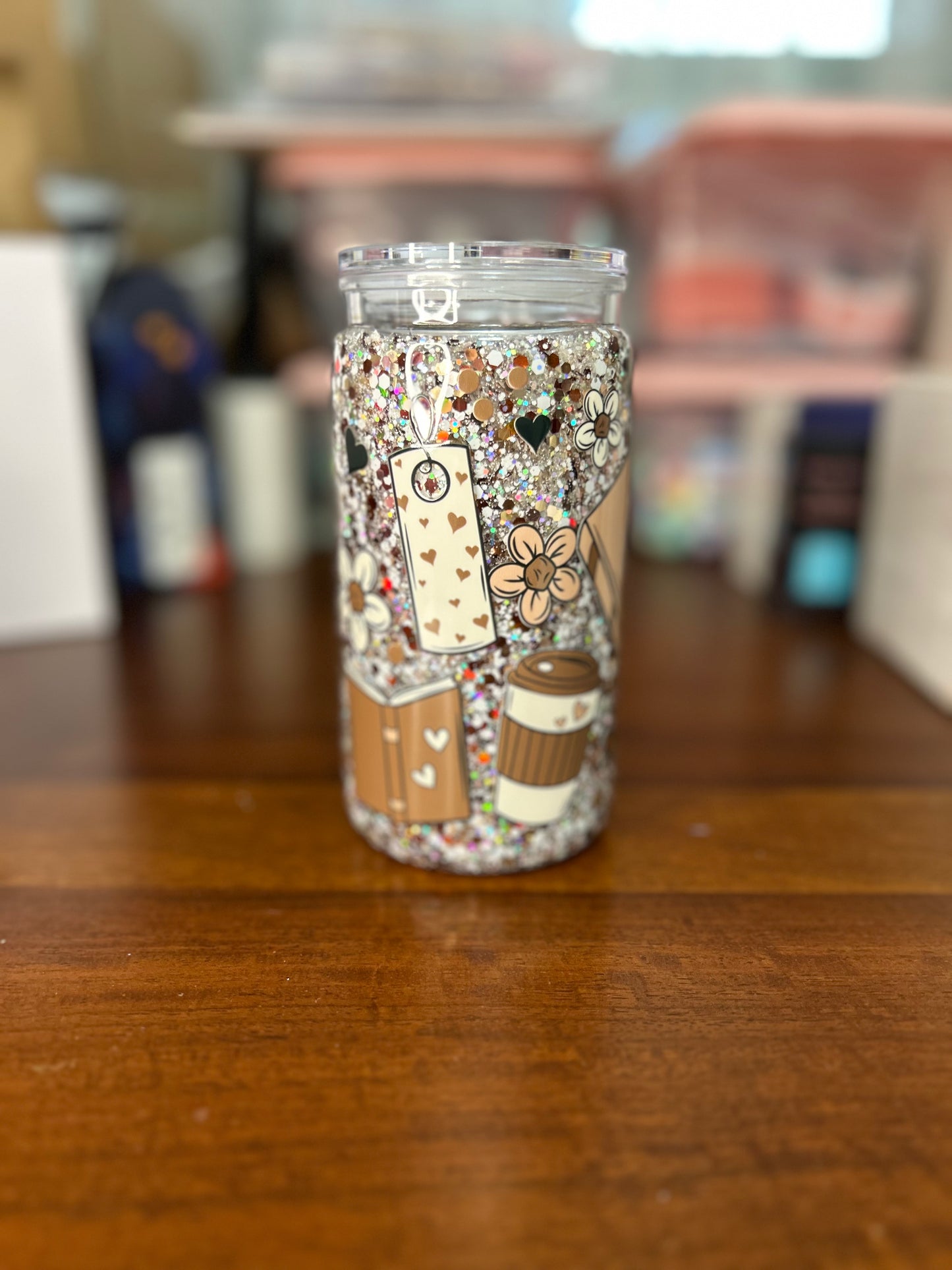 Coffee & Books 16 OZ Acrylic Snowglobe Tumbler