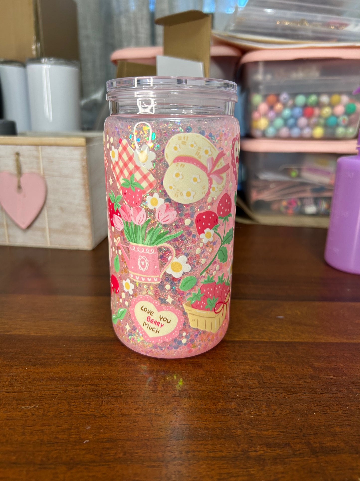 Coquette Strawberry 16 OZ Acrylic Snowglobe Tumbler