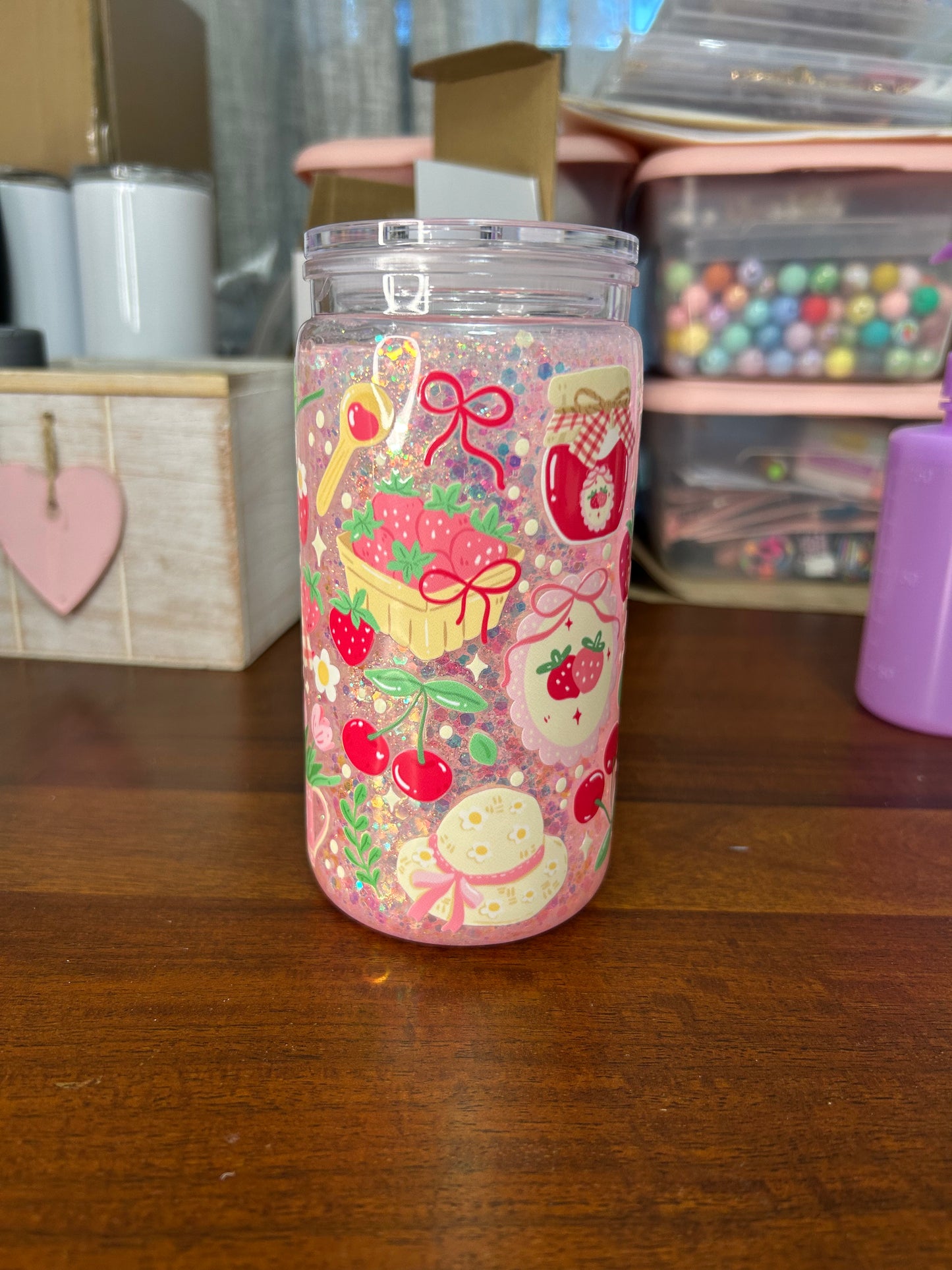 Coquette Strawberry 16 OZ Acrylic Snowglobe Tumbler