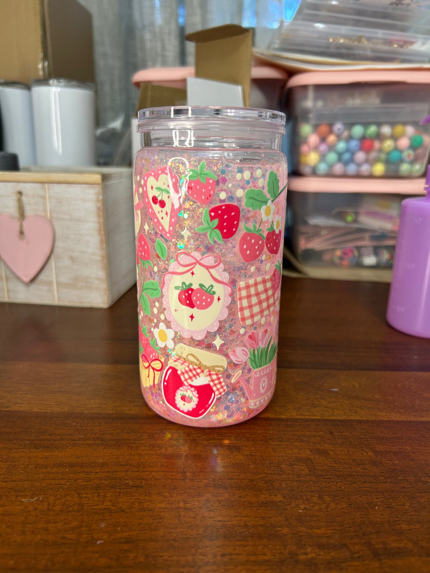 Coquette Strawberry 16 OZ Acrylic Snowglobe Tumbler