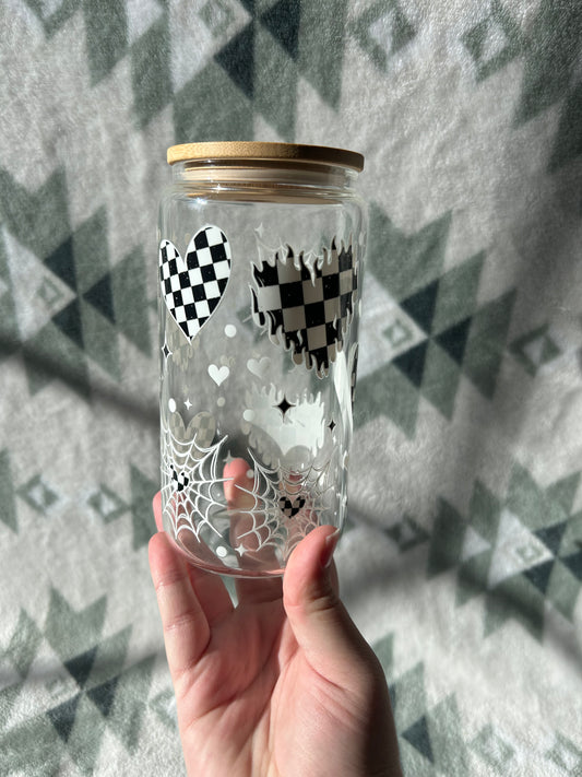 Checkered Hearts 16 OZ Glass Cup