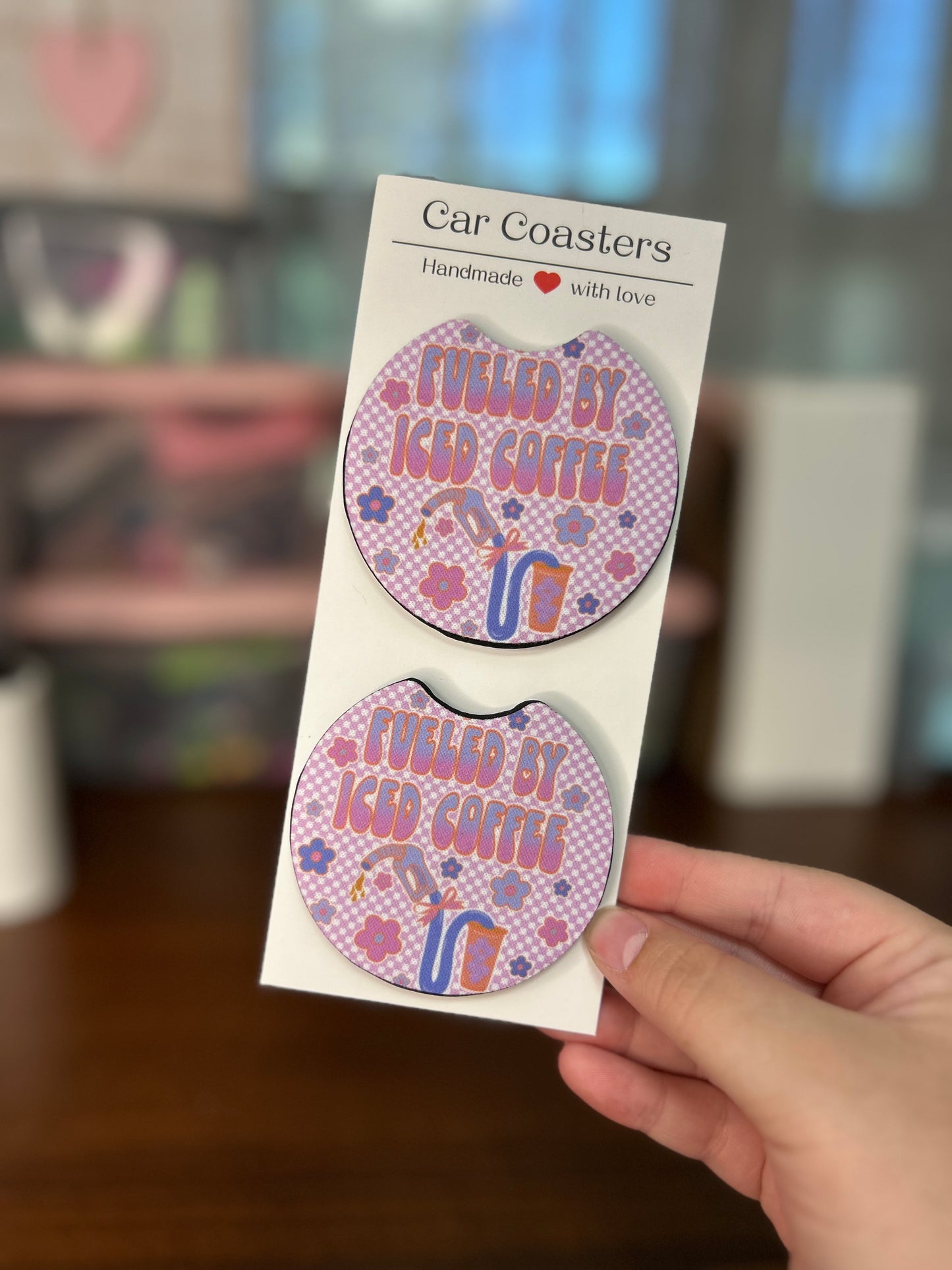 Fueled by Iced Coffee Sublimation Car Coasters - Set of 2