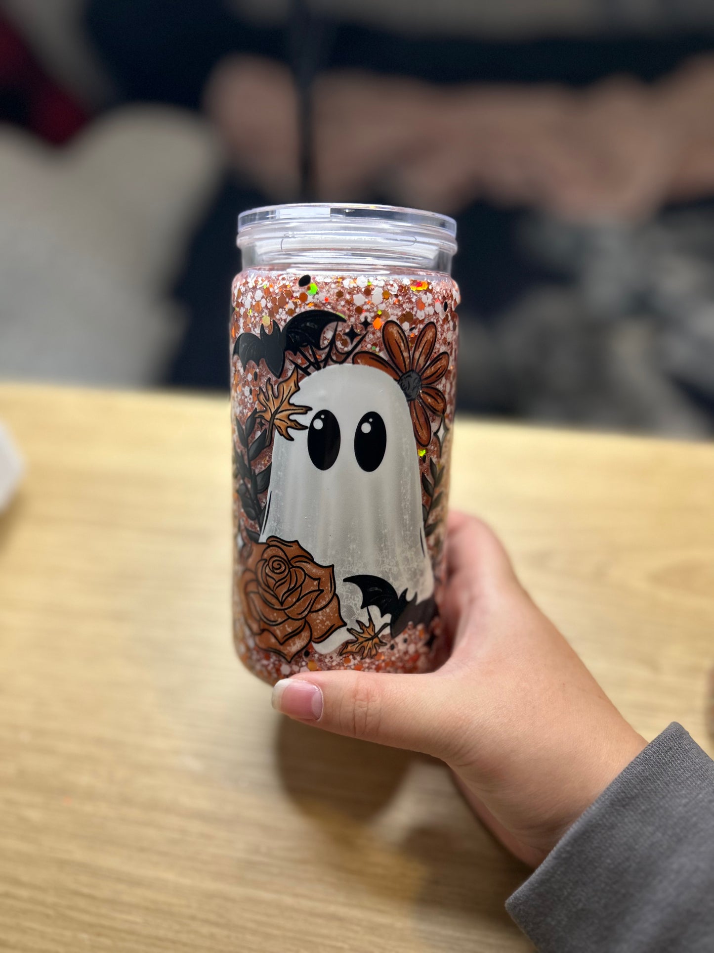 Ghost & Flowers 16 OZ Acrylic Snowglobe Tumbler