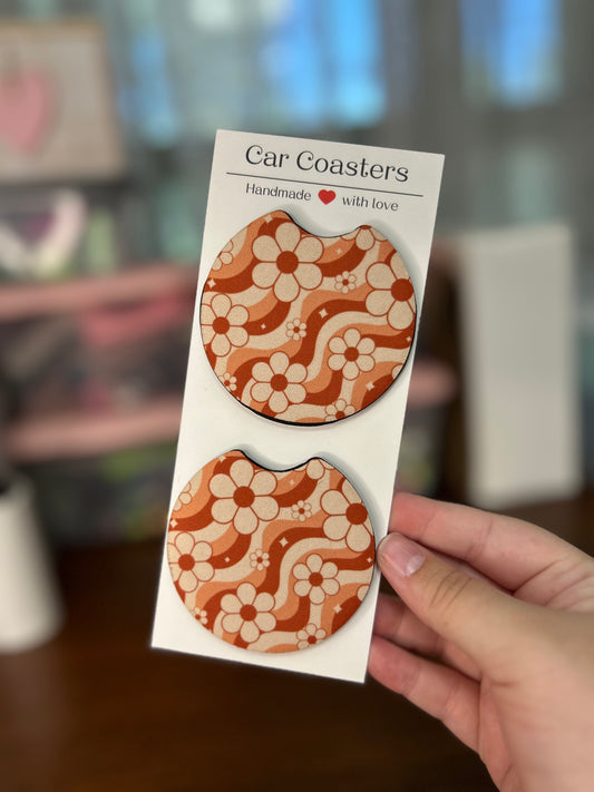 Groovy Floral Sublimation Car Coasters - Set of 2