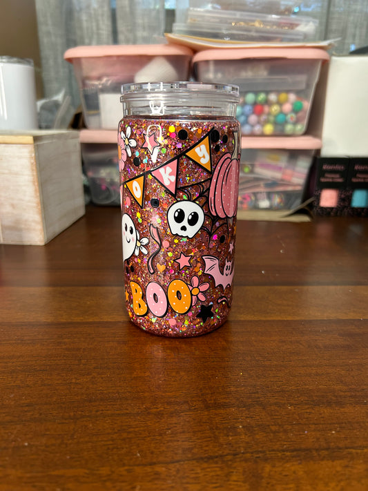 Pink Halloween 16 OZ Acrylic Snowglobe Tumbler