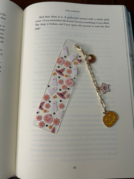 Halloween Ghosts and Witch Hats Acrylic Charm Bookmark