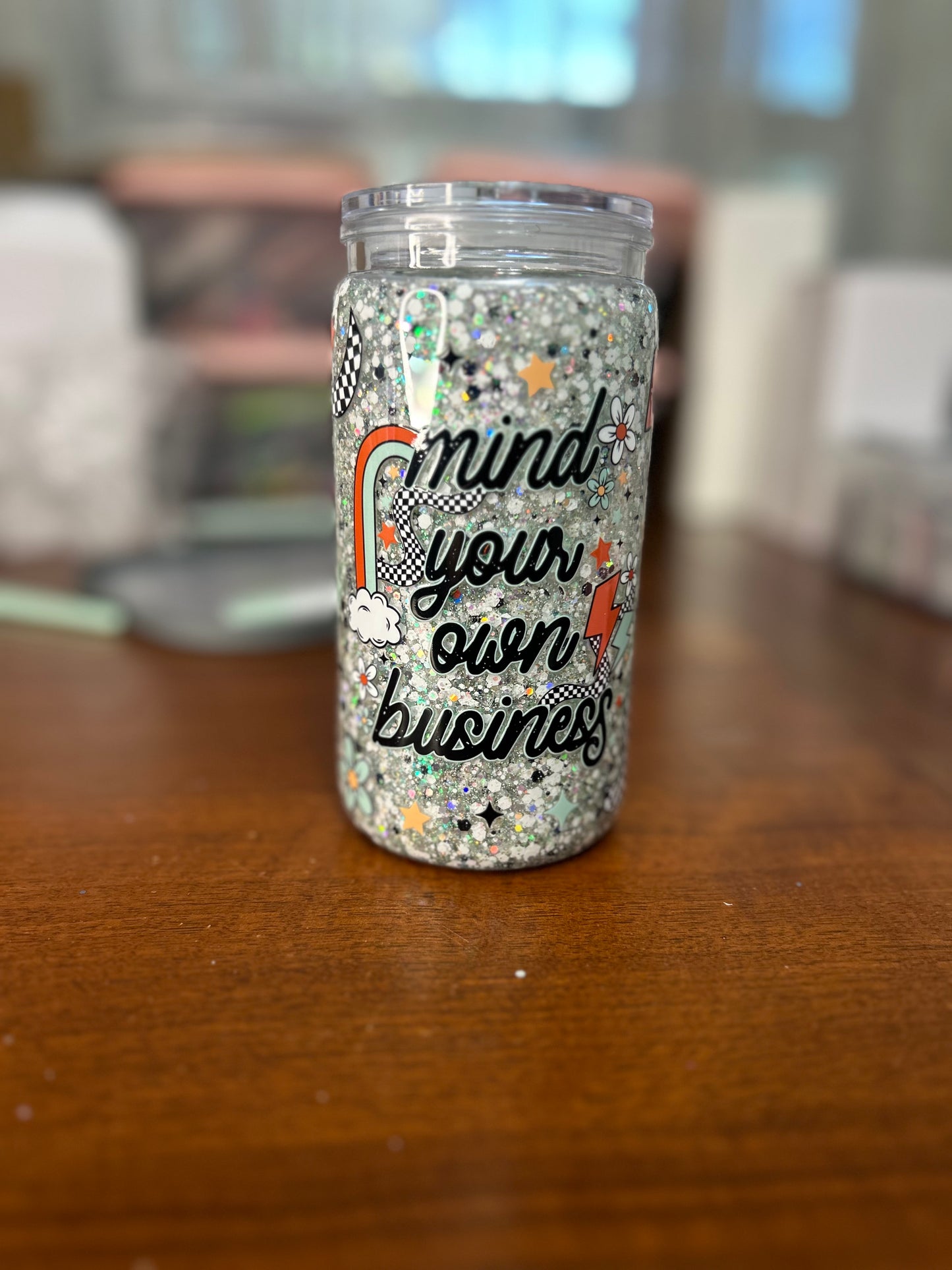 Mind Your Own Business 16 OZ Acrylic Snowglobe Tumbler