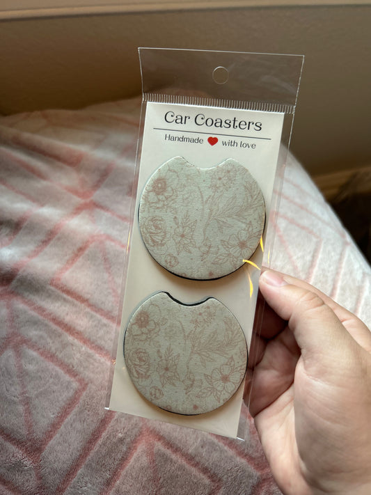 Dainty Flower Sublimation Car Coasters - Set of 2
