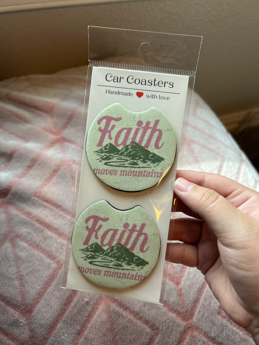 Faith Moves Mountains Sublimation Car Coasters - Set of 2