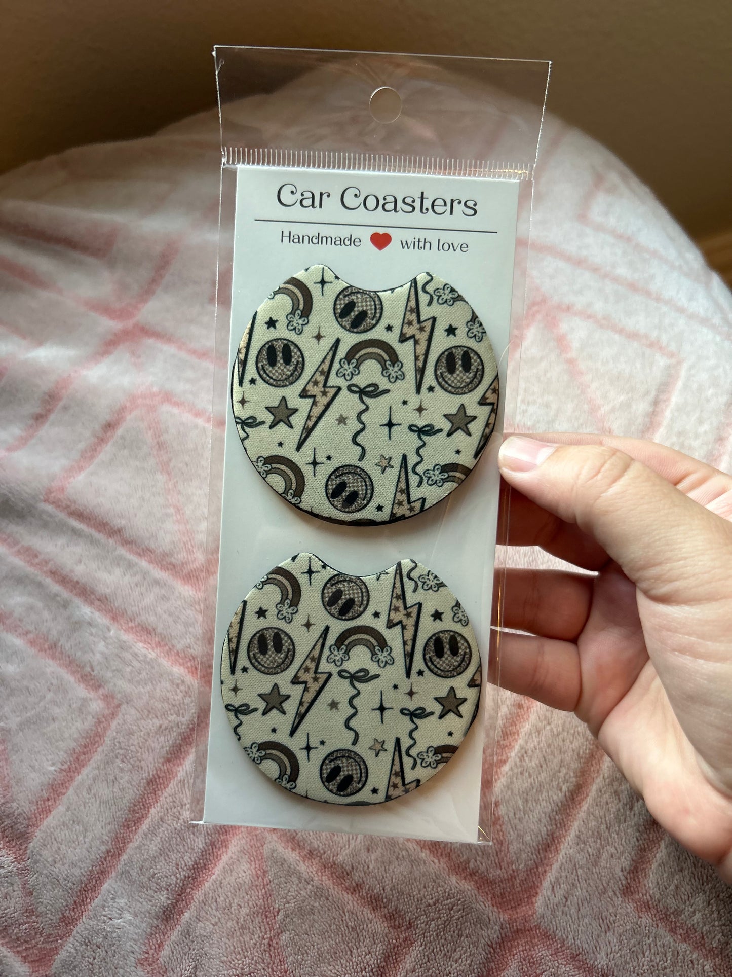 Boho Smileys Car Coasters - Set of 2