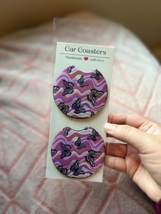 Wavy Butterflies Car Coasters - Set of 2
