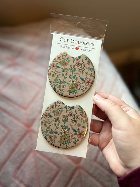 Colorful Flowers Car Coasters - Set of 2