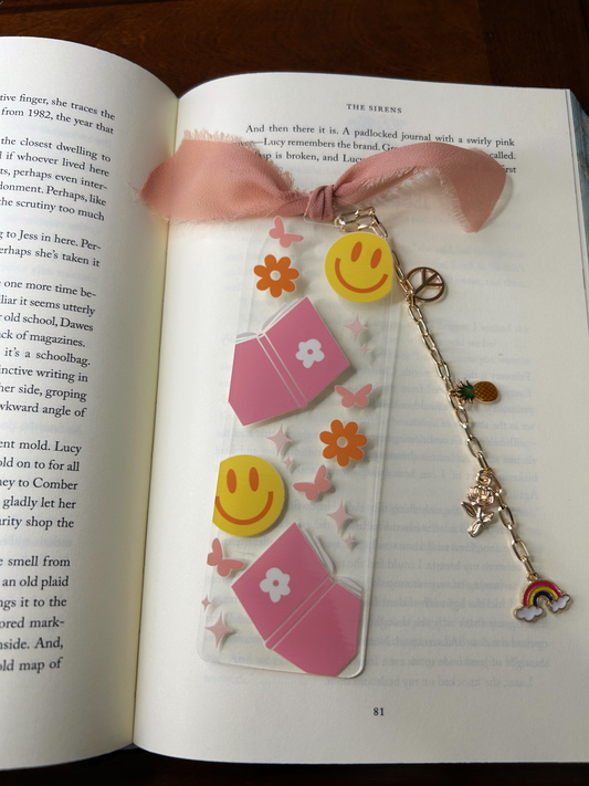 Smiley and Books Acrylic Charm Bookmark