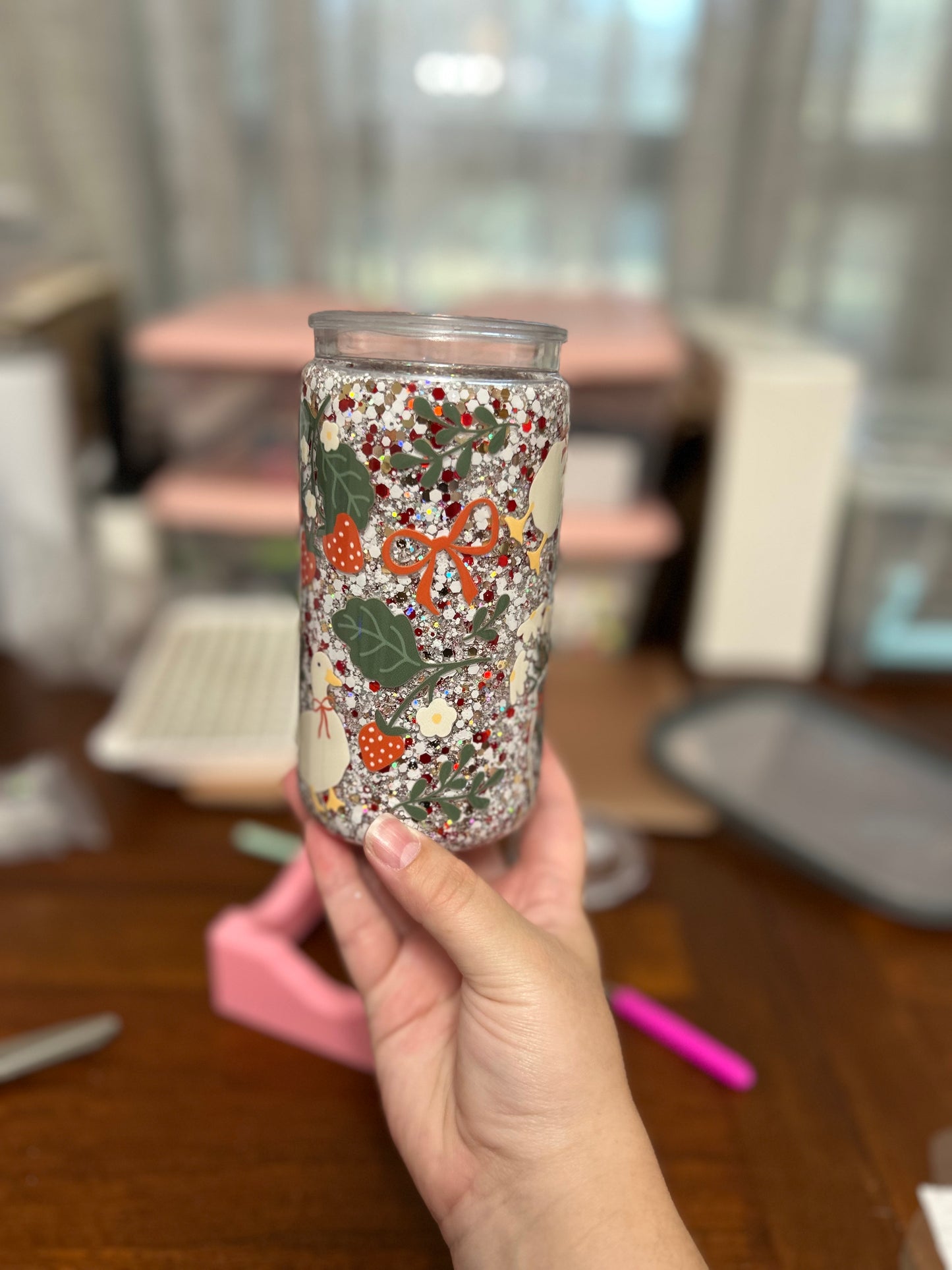 Strawberry Geese 16 OZ Acrylic Snowglobe Tumbler