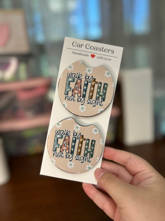 Walk by Faith not by Sight Sublimation Car Coasters - Set of 2