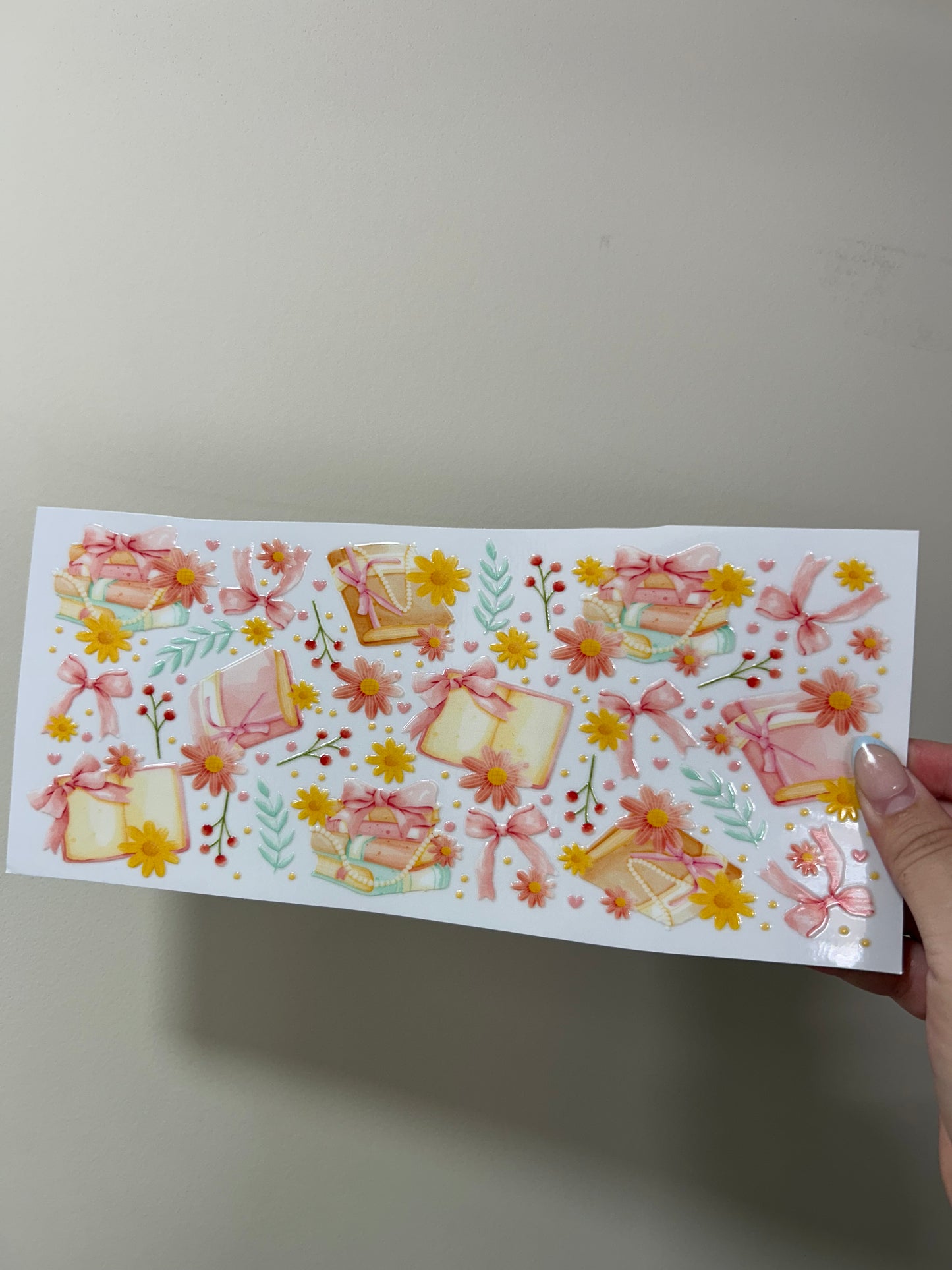 Pink Floral Books Cup Wrap
