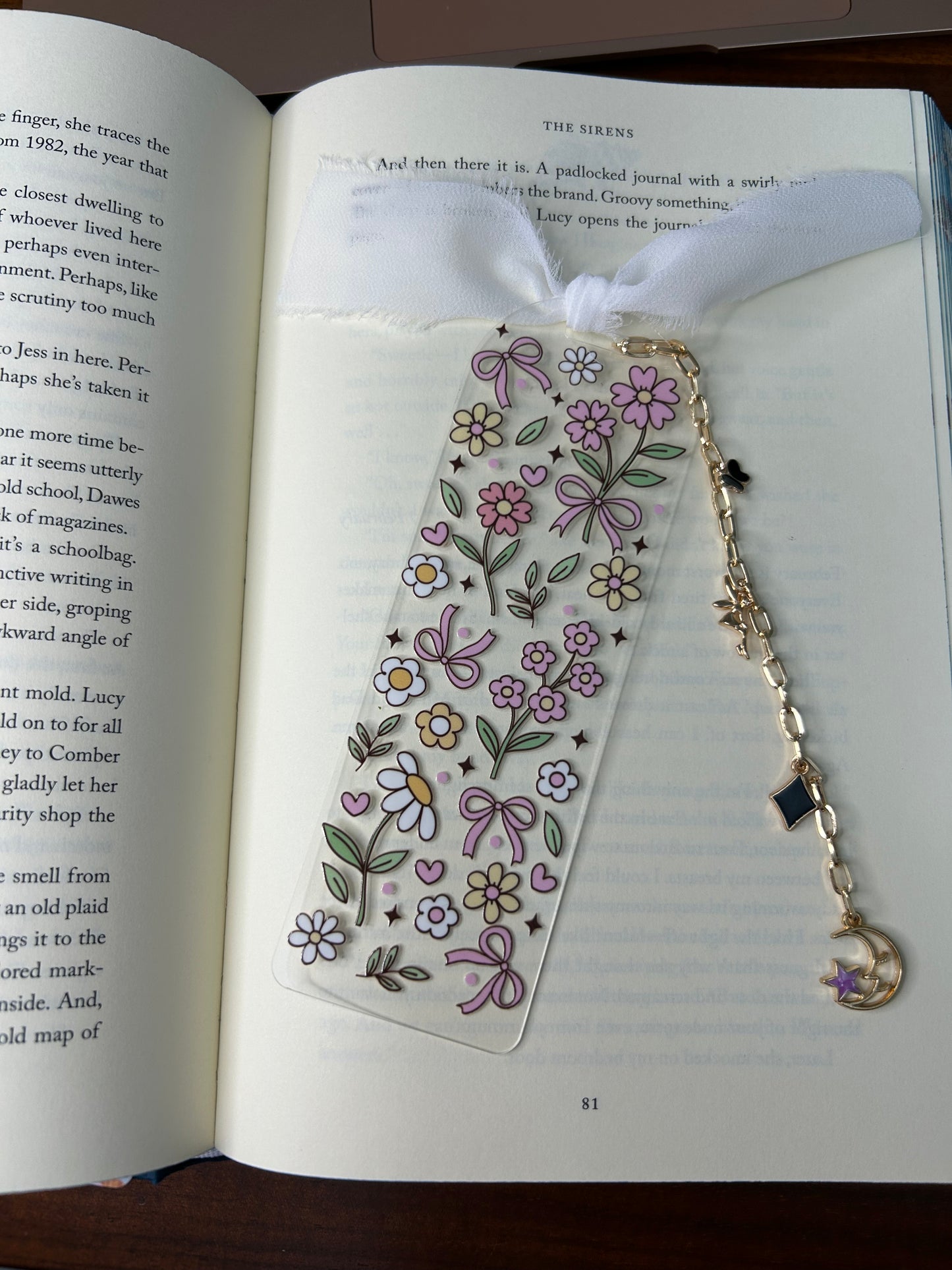Pink & White floral Acrylic Charm Bookmark